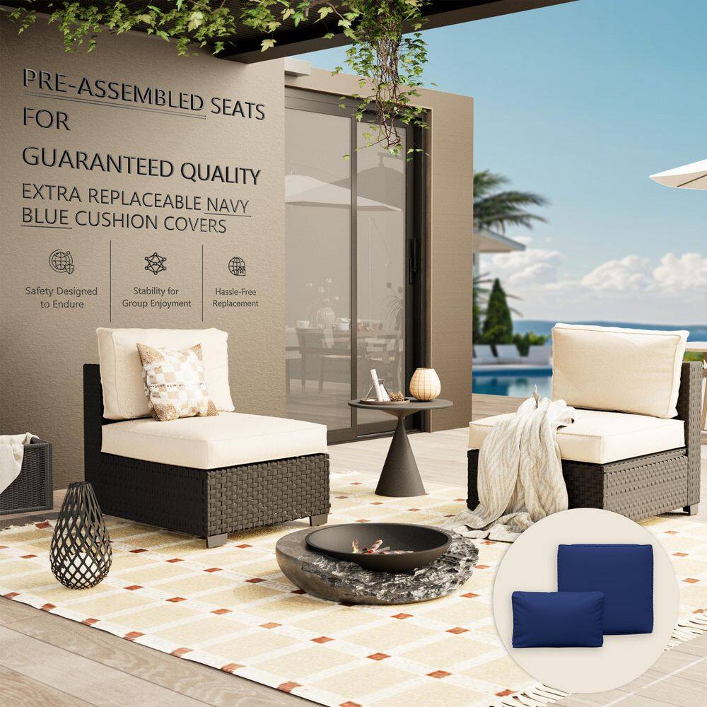 2-Piece Wicker Rattan Outdoor Patio Conversation Seating Set w/ Coffee Tables, Beige and Blue Cushion (2-Seats) price history on PriceWatchPro
