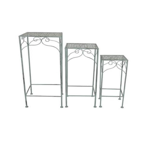 Benjara 27.5 in. Green Square Metal Plant Stand with 1 Tier (Set of 3)