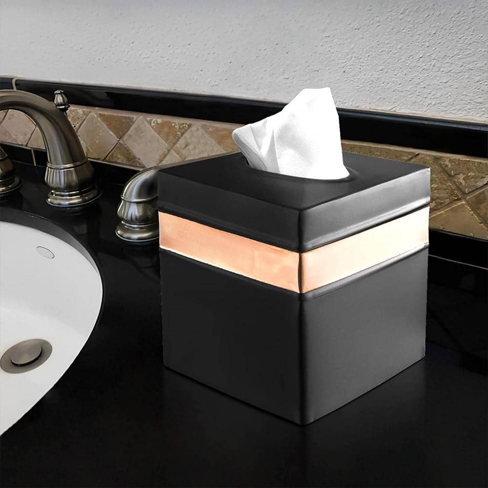 Handcrafted Black and Copper Metal Square Tissue Box Cover