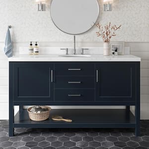 Bayhill 60.25 in. W x 22 in. D x 36 in. H Single Sink Freestanding Bath Vanity in Midnight Blue with Man-Made Stone Top