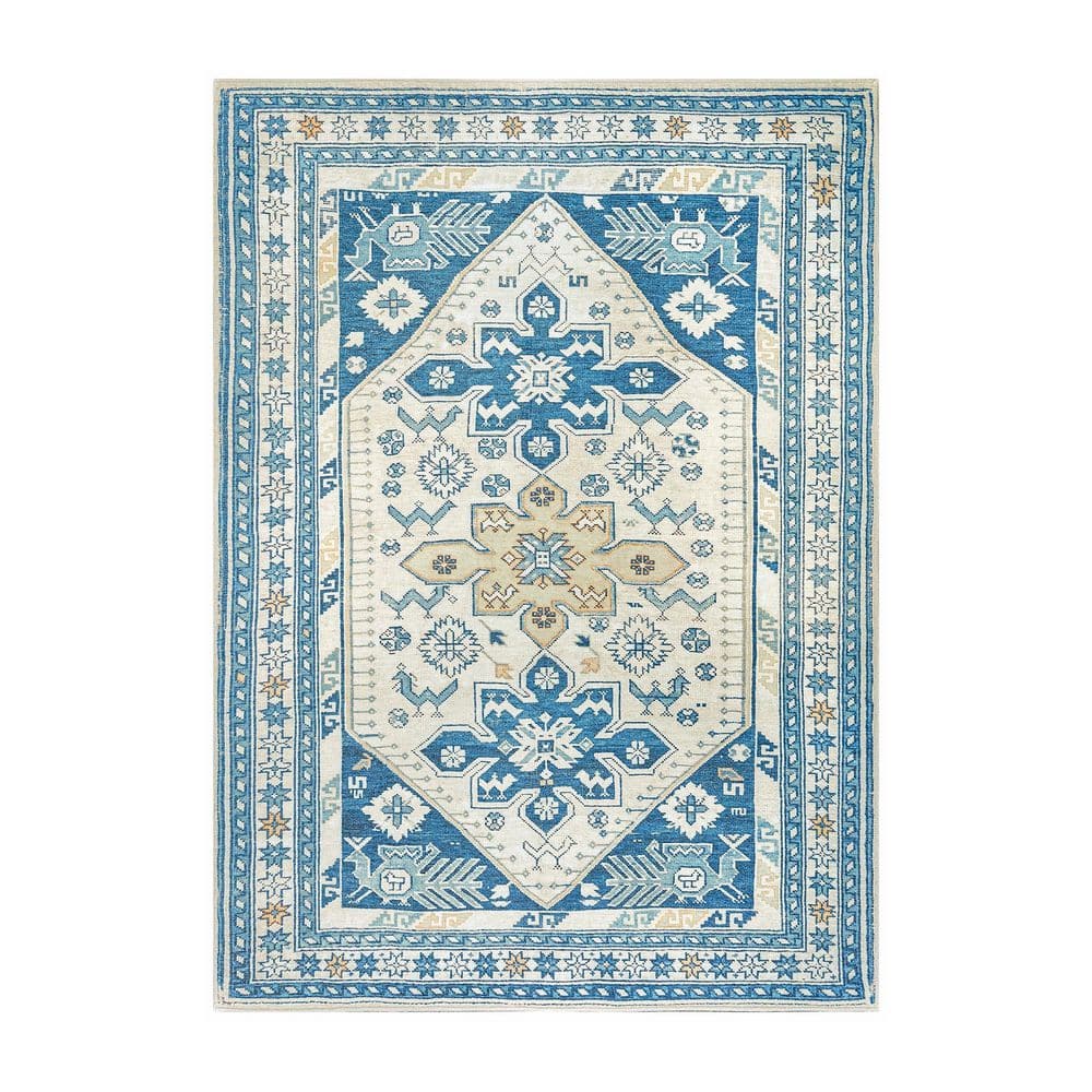 My Magic Carpet Saraz Blue/Off White Washable Rug 5 ft. x 7 ft. Area ...