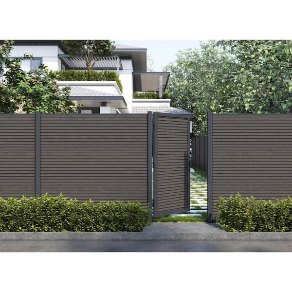38.25 in. x 71.62 in. UltraEasy Argentinian Silver Gray Composite Board-on-Board Fence Gate Kit with Black Frame