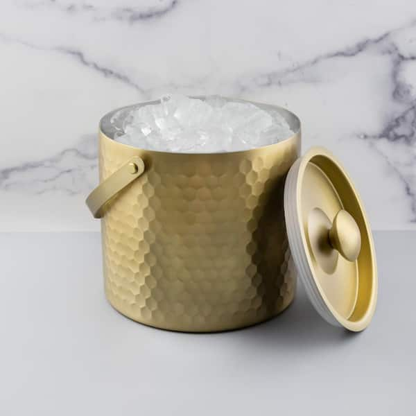 Small Glass Gold Handle Ice Bucket with Gold Tongs - I Like Mikes