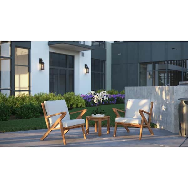 Oslo Stationary Solid Wood Outdoor Lounge Chair with Beige Cushion