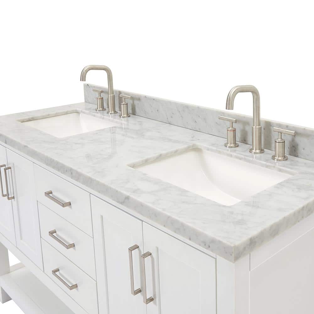 Magnolia 61" White Double Sink Bathroom Vanity with Marble Top