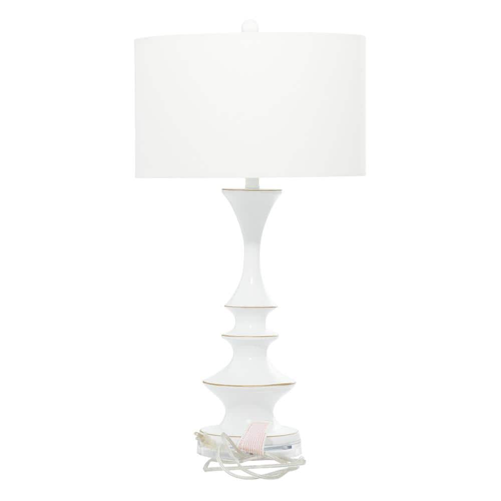 White Resin Table Lamp with Linen Shade, 30"