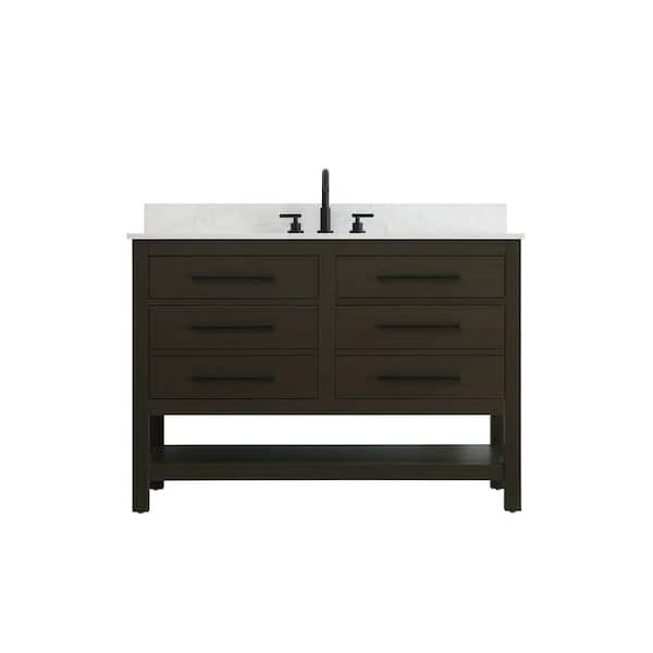 48 in. Single Sink Mocha Brown Bath Vanity with White Engineered Marble Top and Backsplash
