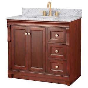 Naples 37 in. W x 22 in. D x 35 in. H Single Sink Freestanding Bath Vanity in Tobacco with White Marble Top