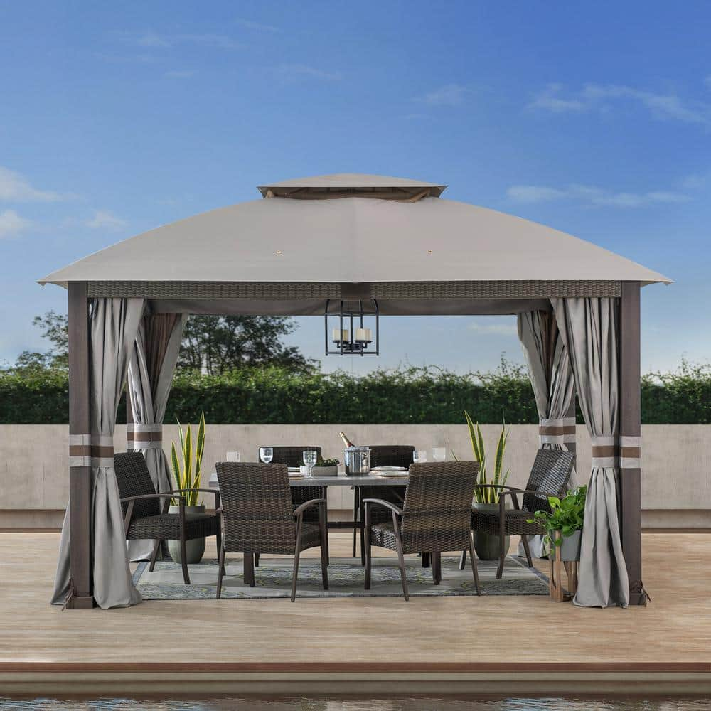 Sunjoy SummerCove Fiona 11 ft. x 13 ft. Light Gray 2-tier Gazebo ...