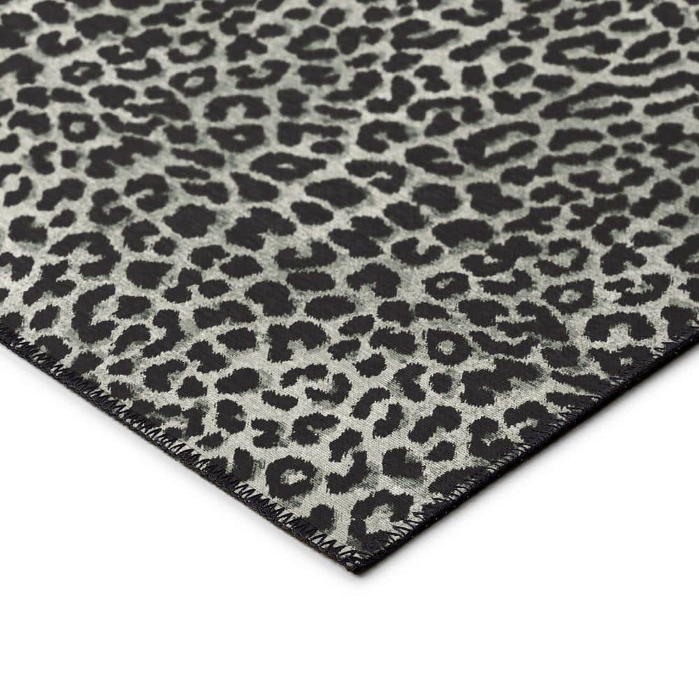 Safari Shadow Black and Gray Leopard Print 3' x 5' Washable Rug