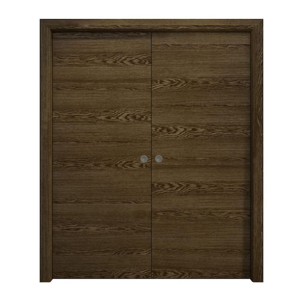 Sartodoors 72 in. x 80 in. Marble Oak Solid Wood Double Pocket Doors with Hardware