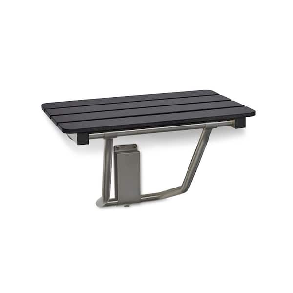 24 in. x 15 in. ADA Folding Wall Mount Bathroom Shower Seat Bench, Black Slatted Phenolic Seat