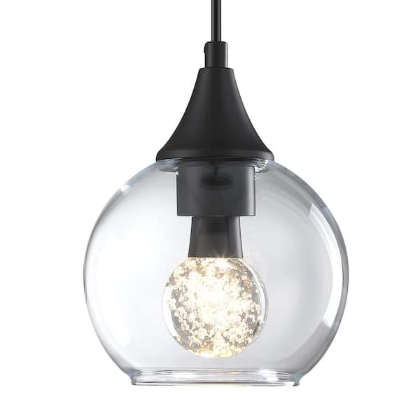 pasentel Modern 6 in. 1-Light Black Mini Pendant Light with Round Clear Glass Shade, Crystal Bulb Included
