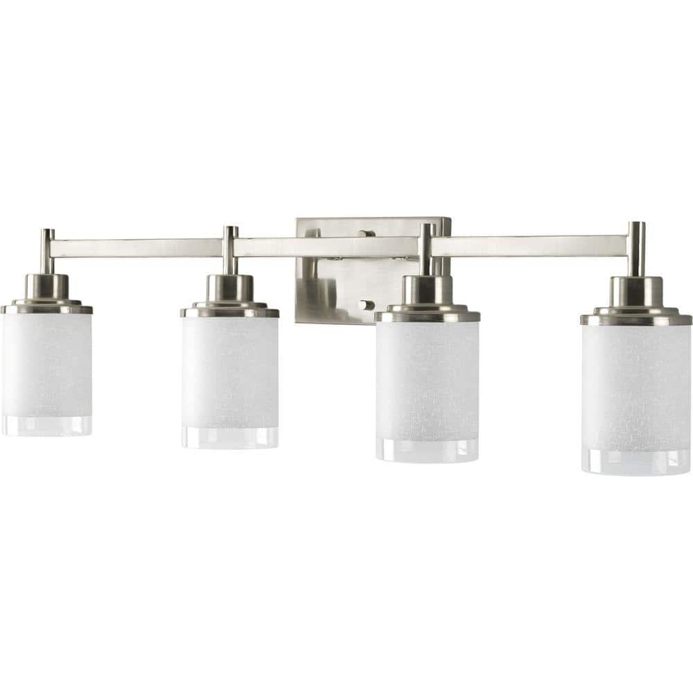 Brushed Nickel Four-Light Cylinder Bath Vanity Fixture