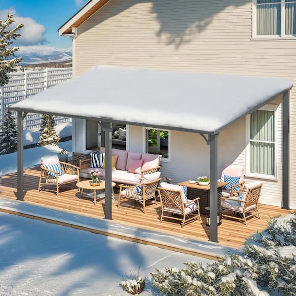 AECOJOY 16 ft. x 10 ft. Outdoor Pergola Hardtop Gazebo, Wall