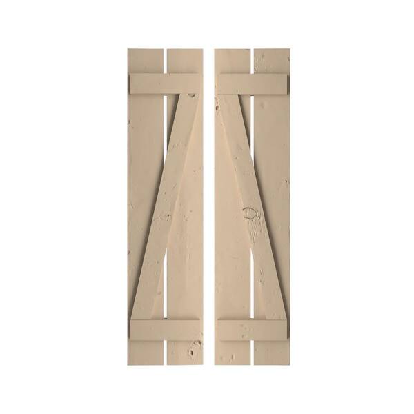 Ekena Millwork 11.5 in. x 66 in. Timberthane Polyurethane 2-Board Spaced Board-n-Batten Knotty Pine Faux Wood Shutters w/Z-Board Pair