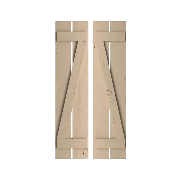 Ekena Millwork 11.5 in. x 72 in. Timberthane Polyurethane 2-Board Spaced Board-n-Batten Knotty Pine Faux Wood Shutters w/Z-Board Pair