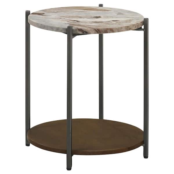 Coaster 17.5 in. White and Gunmetal Round Marble Top Accent Table