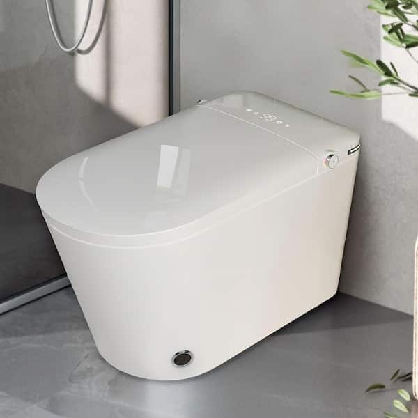 Tankless Elongated Smart Toilet Bidet in White with Auto Open/Close, Air Dryer, Digital Display, 1.1/1.6 Gal Per Flush
