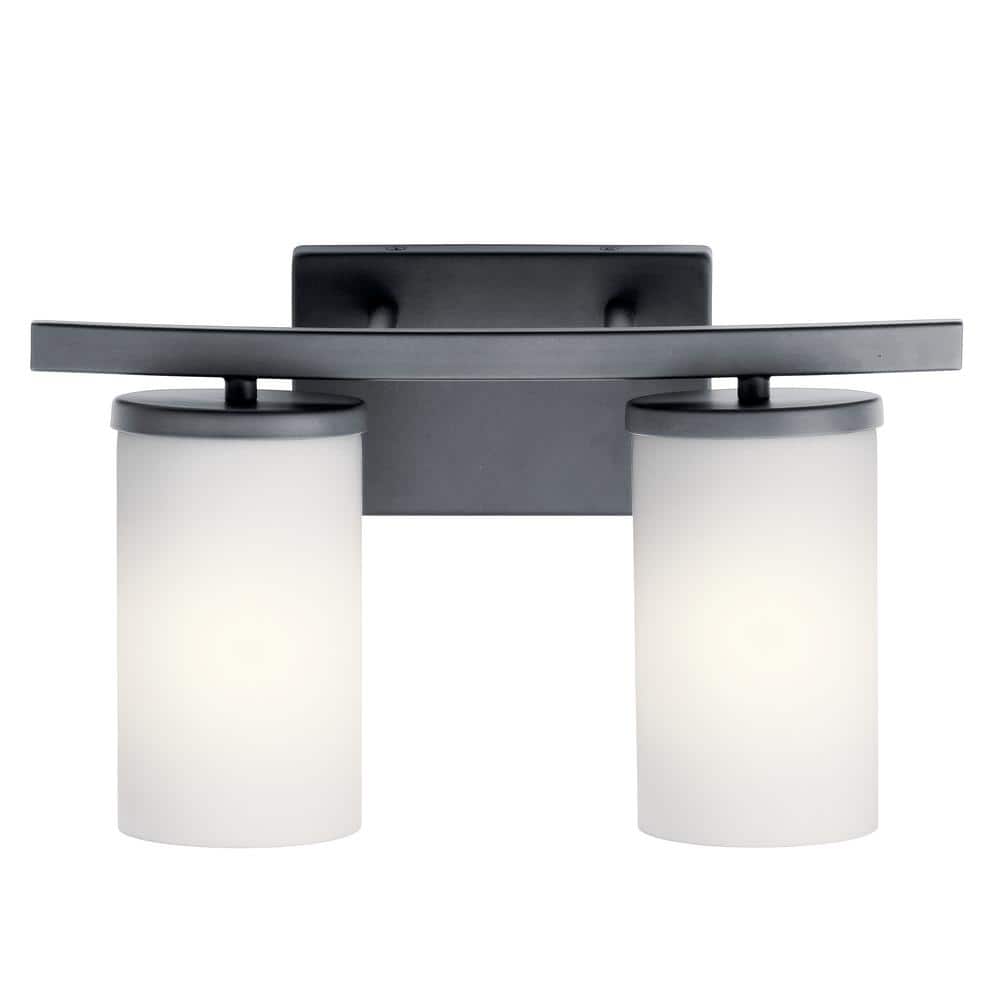 Black and White Cylinder Wall Sconce with Frosted Glass Shades