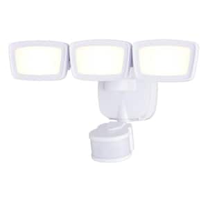 White Integrated LED Motion Sensor Dusk to Dawn 3-Head Outdoor Security Flood Light - 240-Degree - 85 ft.