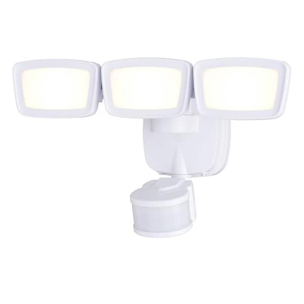 dualux White Integrated LED Motion Sensor Dusk to Dawn 3-Head Outdoor Security Flood Light - 240-Degree - 85 ft.