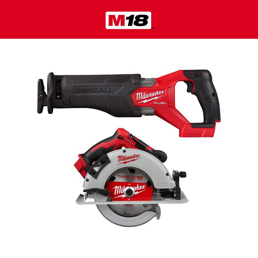 Milwaukee M18 FUEL GEN-2 18V Lithium-Ion Brushless Cordless SAWZALL  Reciprocating Saw and 7-1/4 in Circular Saw (2-Tool) 2821-20-2631-20 The  Home Depot