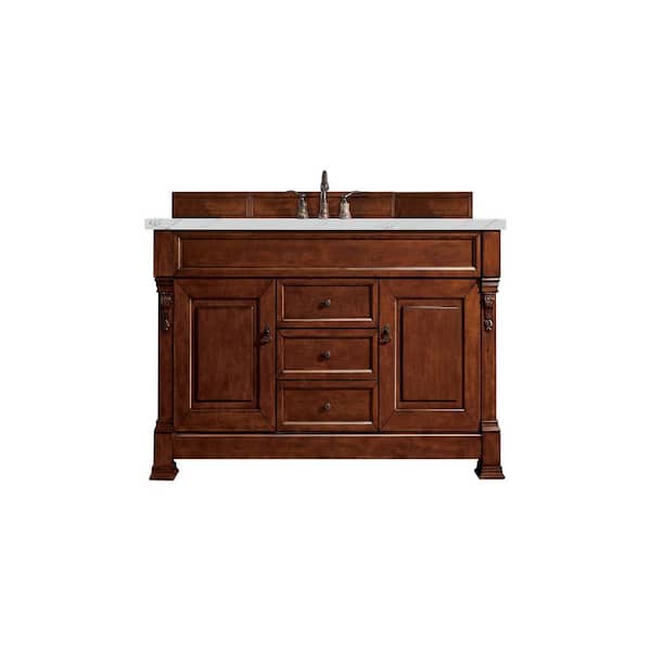 James Martin Vanities Brookfield 60 in. W x 23.5 in. D x 34.3 in. H Bathroom Vanity in Warm Cherry with Ethereal Noctis Quartz Top
