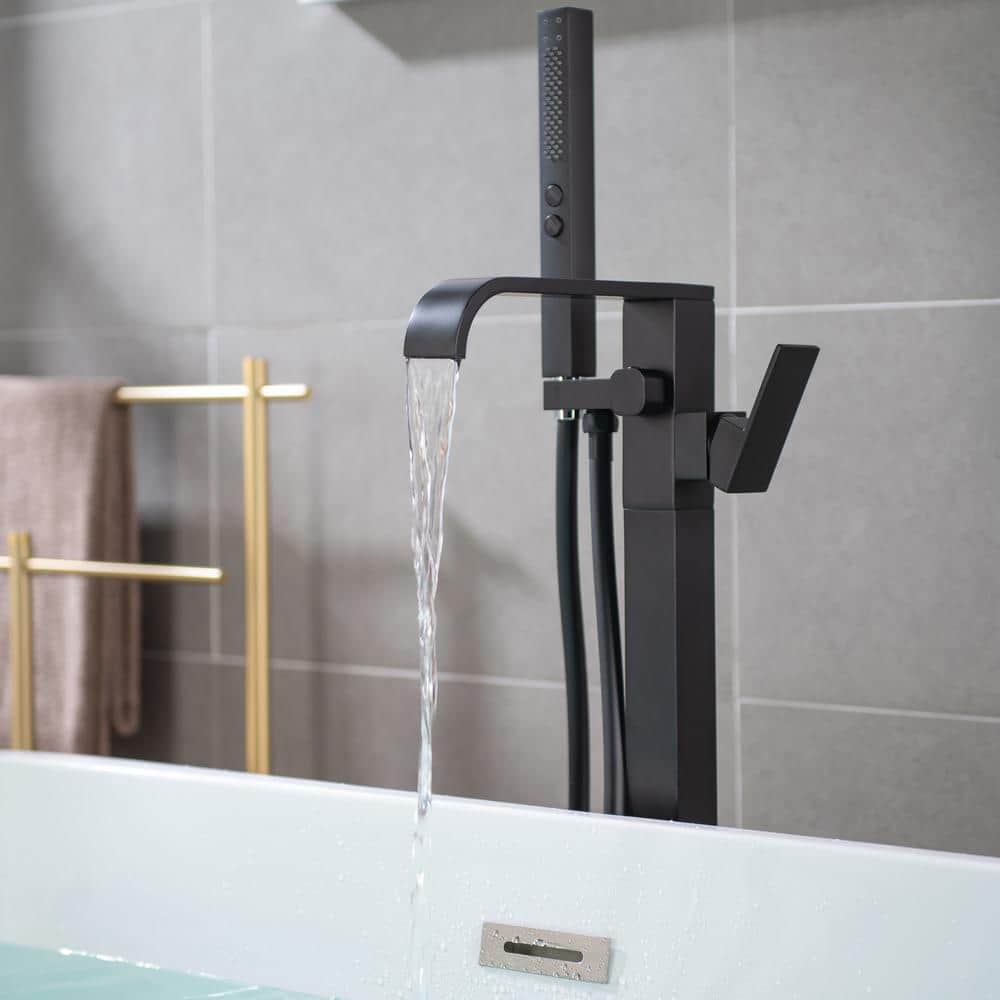 Matte Black Brass Freestanding Tub Faucet with Hand Shower
