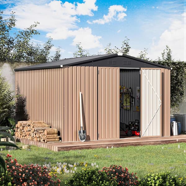 AECOJOY 9 ft. W x 8 ft. D Metal Shed with Double Lockable Door (78 sq. ft.)