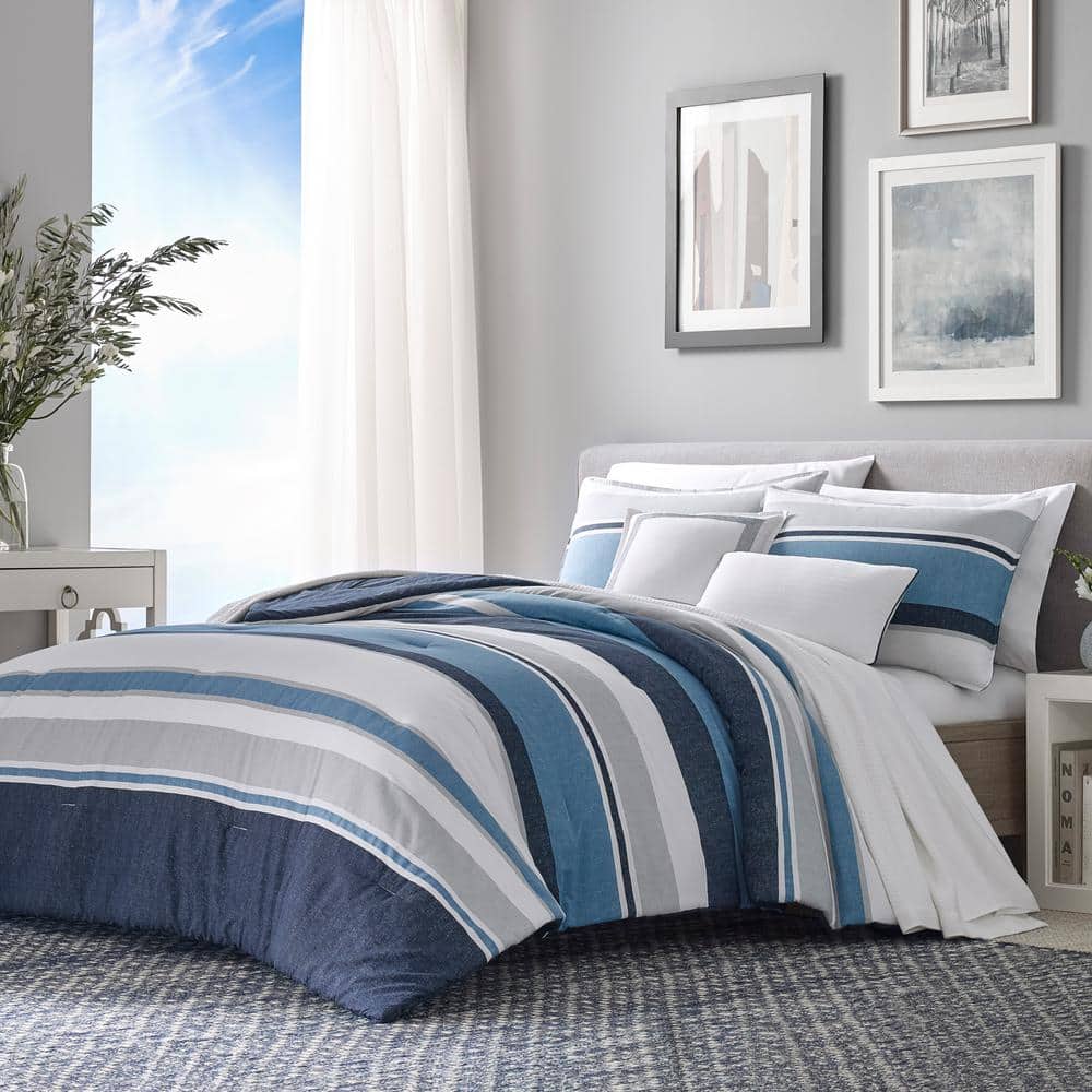 Nautica Westport 5-Piece Navy Blue Cotton Striped King Comforter Bonus Set - 1