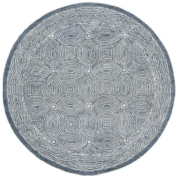 SAFAVIEH Micro-Loop 6 ft. x 6 ft. Navy/Ivory Border Abstract Geometric ...