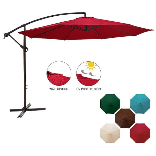 LAUREL CANYON 10 ft. Round Steel Cantilever Offset Outdoor Patio Umbrella in Red