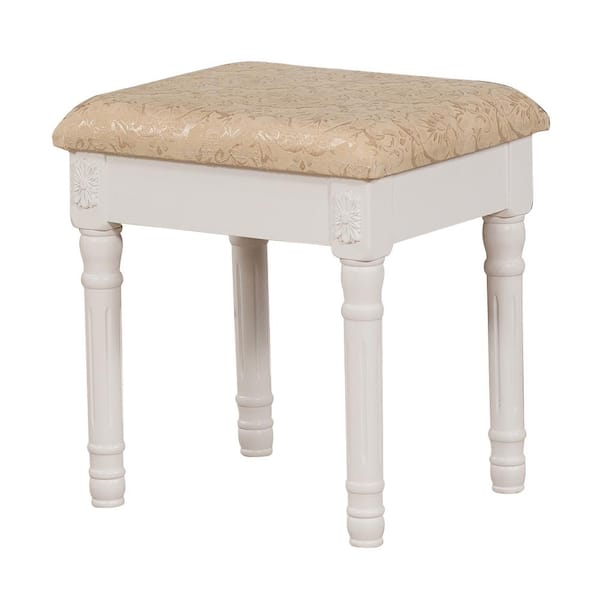 Signature Home Signature Home Island White Finish Solid Wood Material Perth Vanity Stool Dimensions: 16"W x 15"L x 18"H