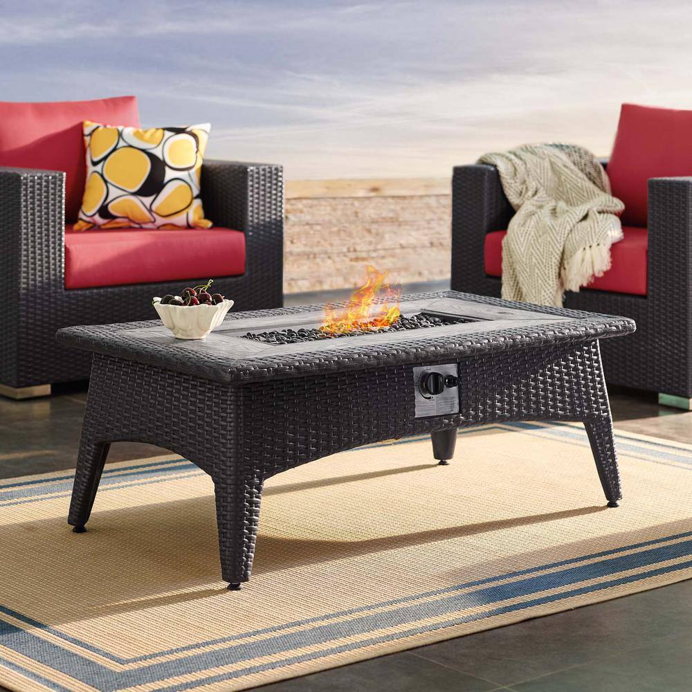 Wicker Outdoor Fire Pit Coffee Table, Outdoor Furniture And Fire Pits