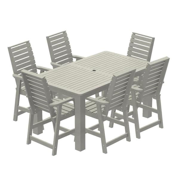 Highwood Glennville Harbor Gray Plastic Outdoor Counter Height Dining Set in Harbor Gray (Set of 6)