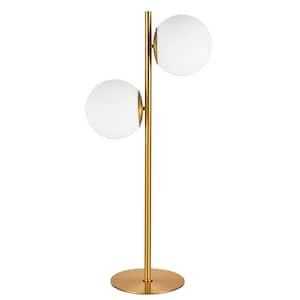 Folgar 22 in. Aged Brass Contemporary Table Lamp with Opal White Shade