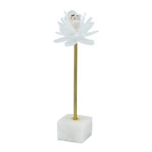 Gold, White and Blue Metal Candle Holder with Selenite Stone Accent