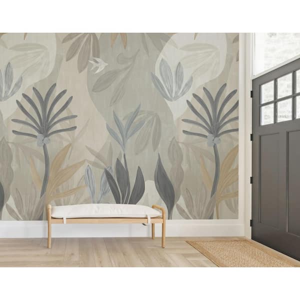134.4 in. L x 108 in. W Grey Chambord Gardens Graphite and Carbon Wall Mural