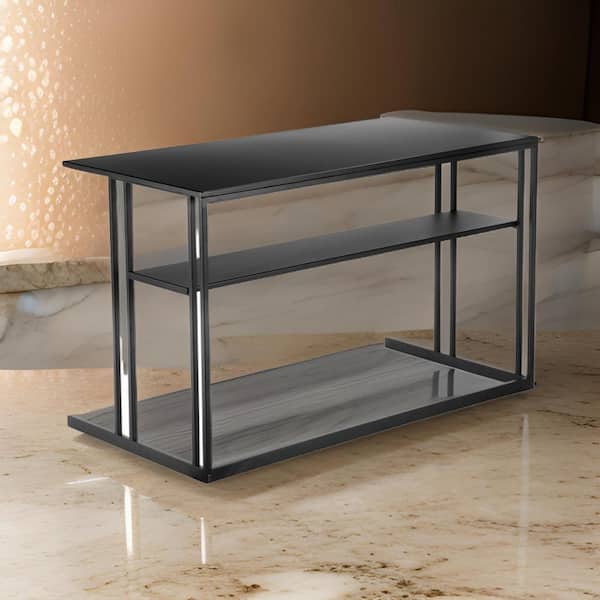 Benjara Femi 23.5 in. Rectangular Black Steel Desk with Shelf and Open Base
