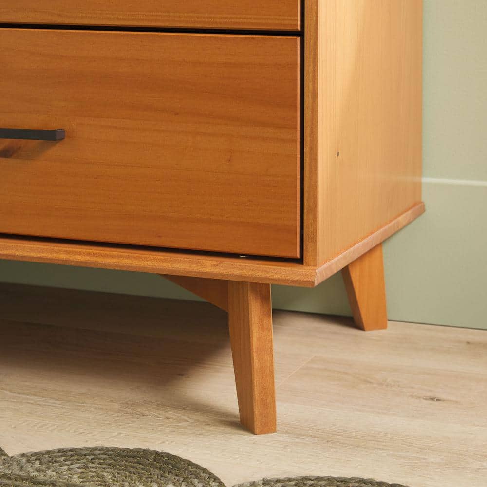 Caramel Solid Pine Wood 6-Drawer Dresser with Metal Handles
