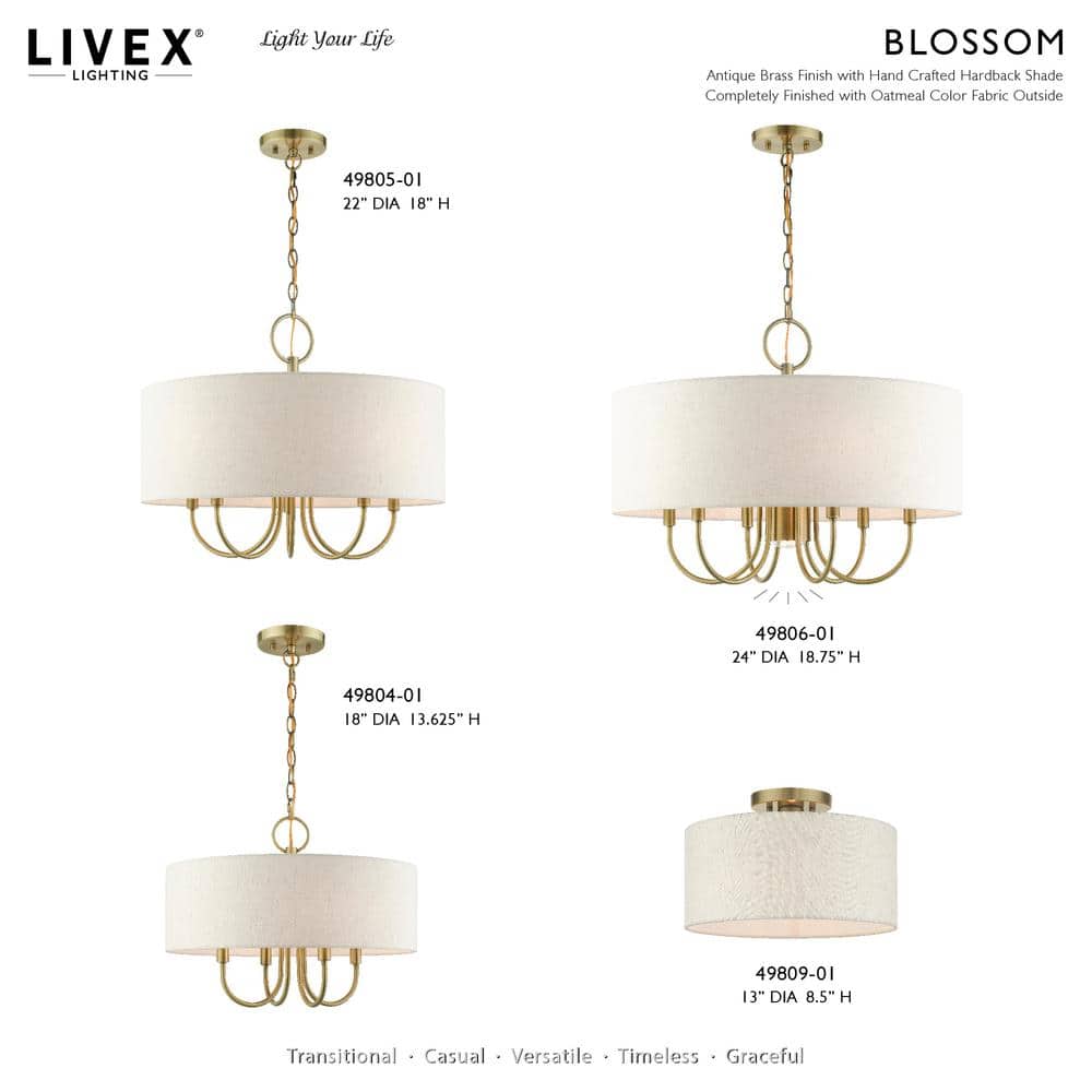 Elegant Antique Brass Drum Pendant Chandelier with Oatmeal Shade