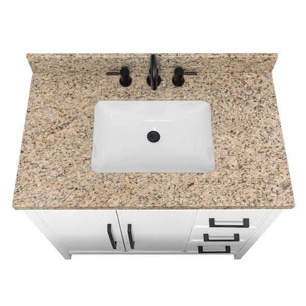 37 in. W x 19 in. D Granite Vanity Top in Beige with White Basin