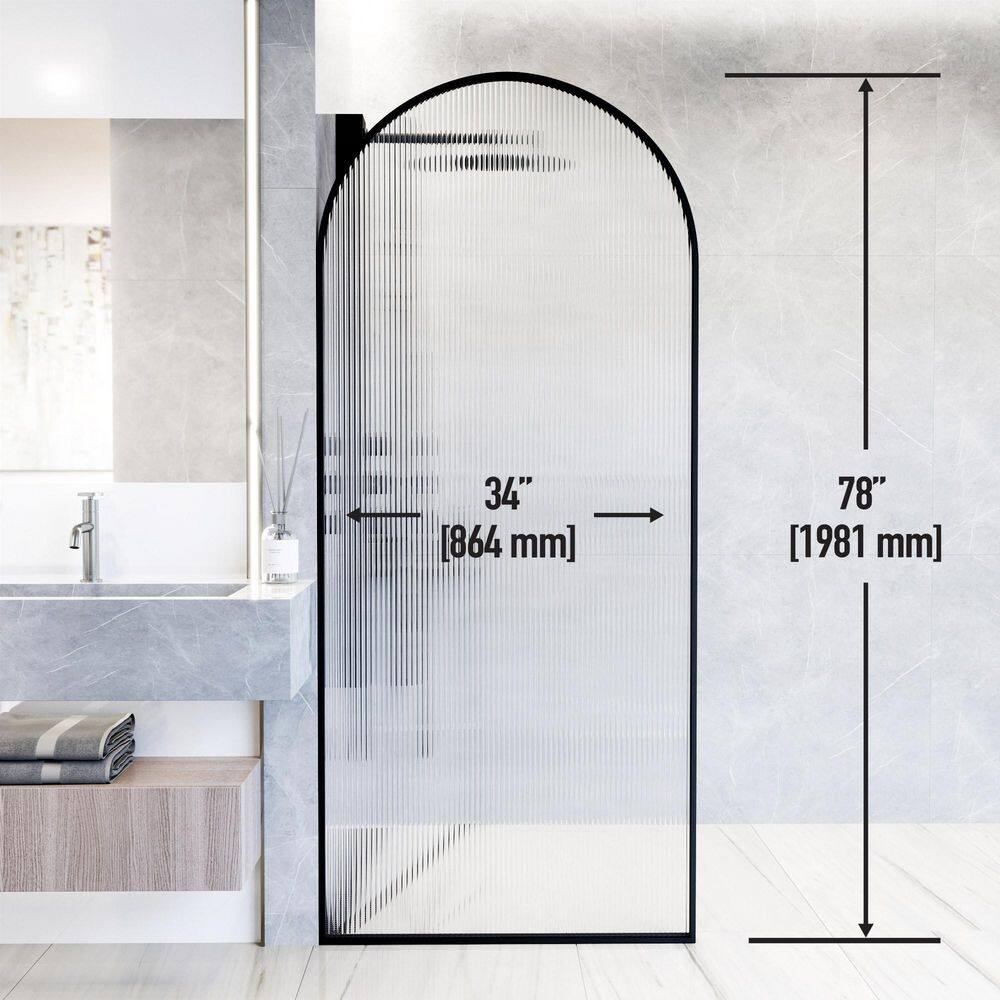 Arden 34" Matte Black Fluted Glass Shower Screen
