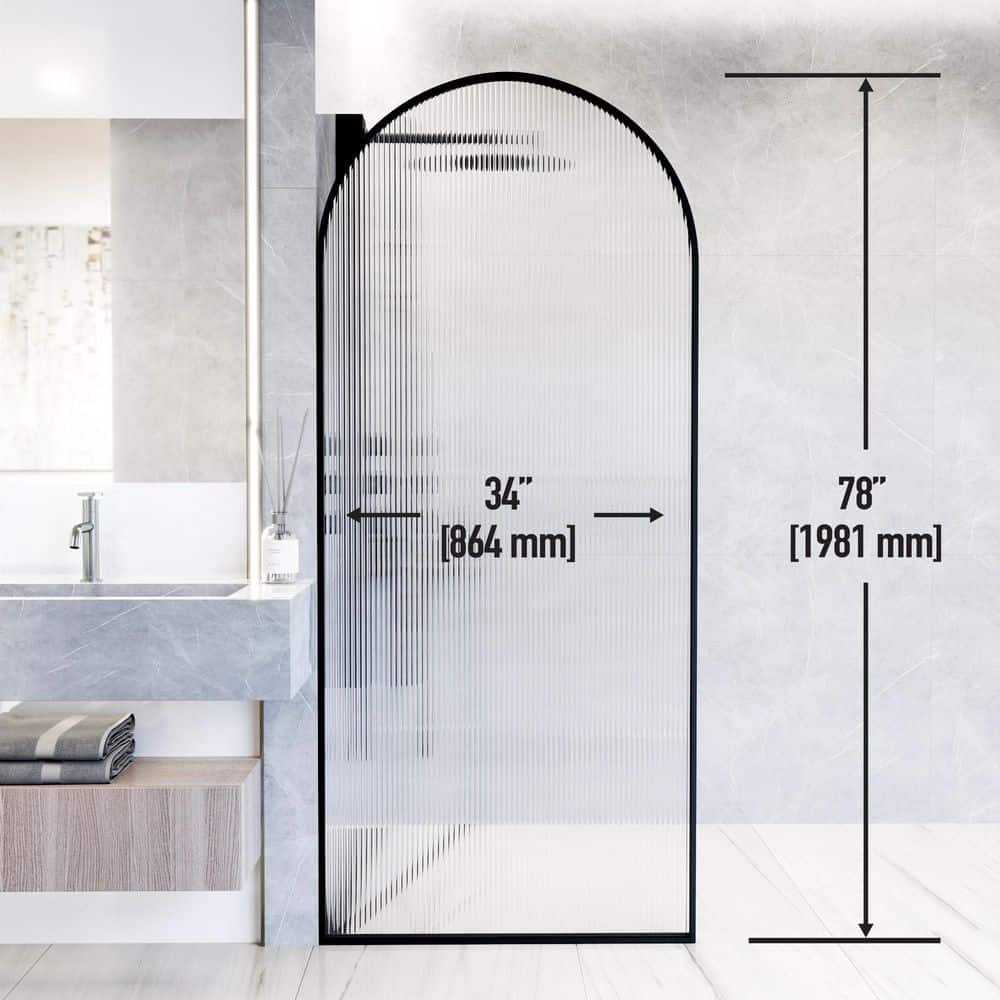 Arden 34" Matte Black Fluted Glass Shower Screen