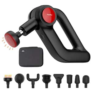 Durable 4-Speed Plastic Handheld Body Massager with Heat and 8 Interchangeable Heads in Black