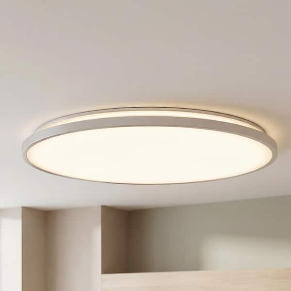 Europa 21 in. Silver LED 3CCT Flush Mount Ceiling Light with Night Light Preset and Remote Included