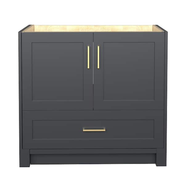36 in. W x 21.5 in. D x 33.5 in. H Freestanding Solid Wood Bath Vanity Cabinet without Top in Charcoal Gray Assembled