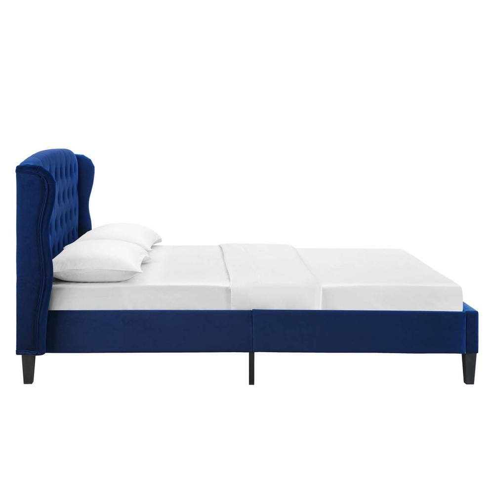 Navy Velvet Tufted Upholstered Queen Bed with Wood Frame