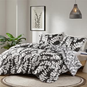Aria 2-Piece Black Twin/Twin XL Floral Print Reversible Comforter Set